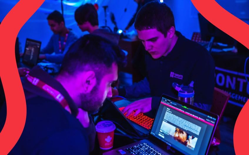 students working on a laptop
