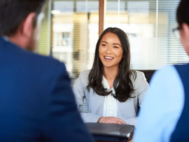 Woman talking to hiring managers