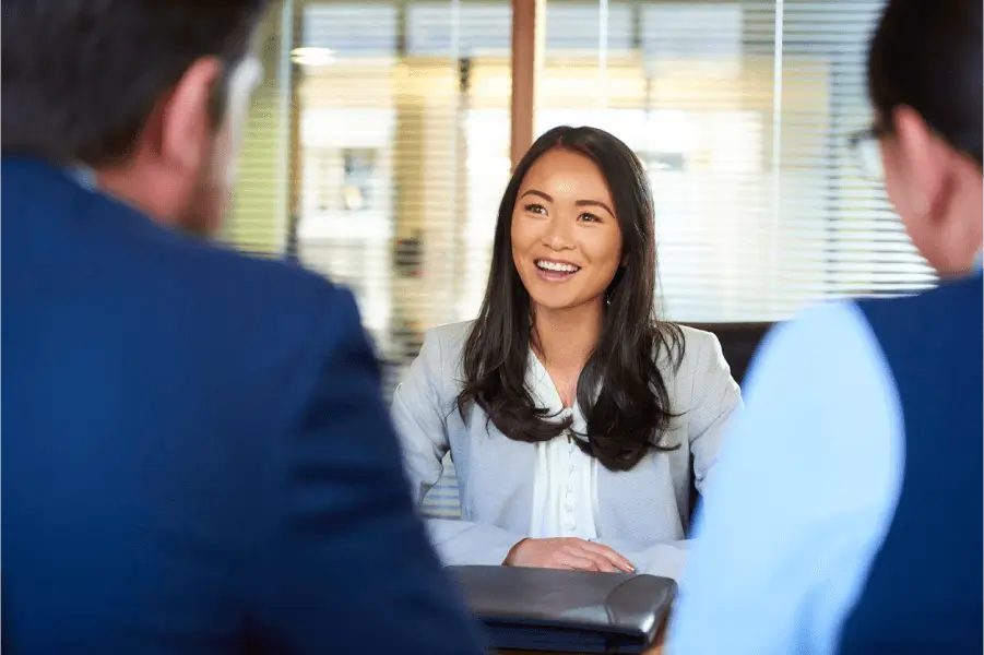 Woman talking to hiring managers