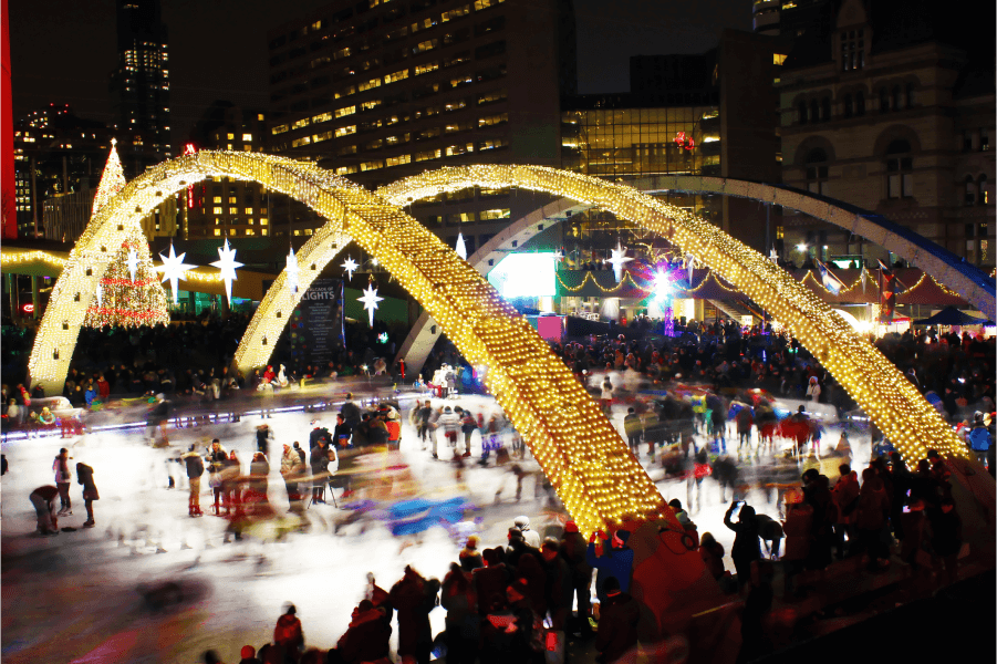 Image of Toronto's Nathan Phillips Square during christmas