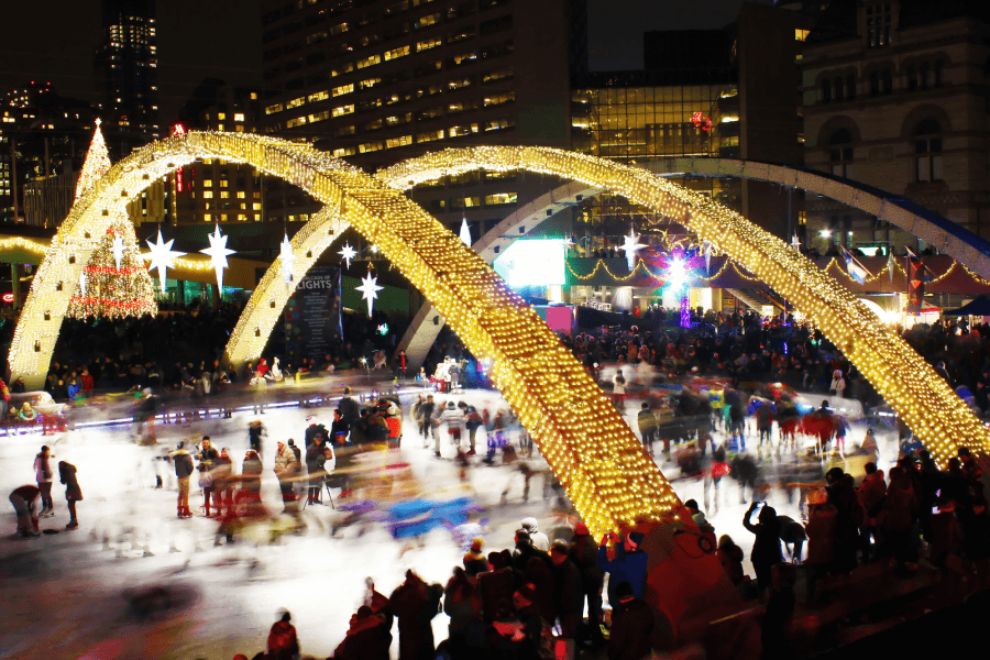 Image of Ice skating rink at Nathan Phillips Square during christmas season